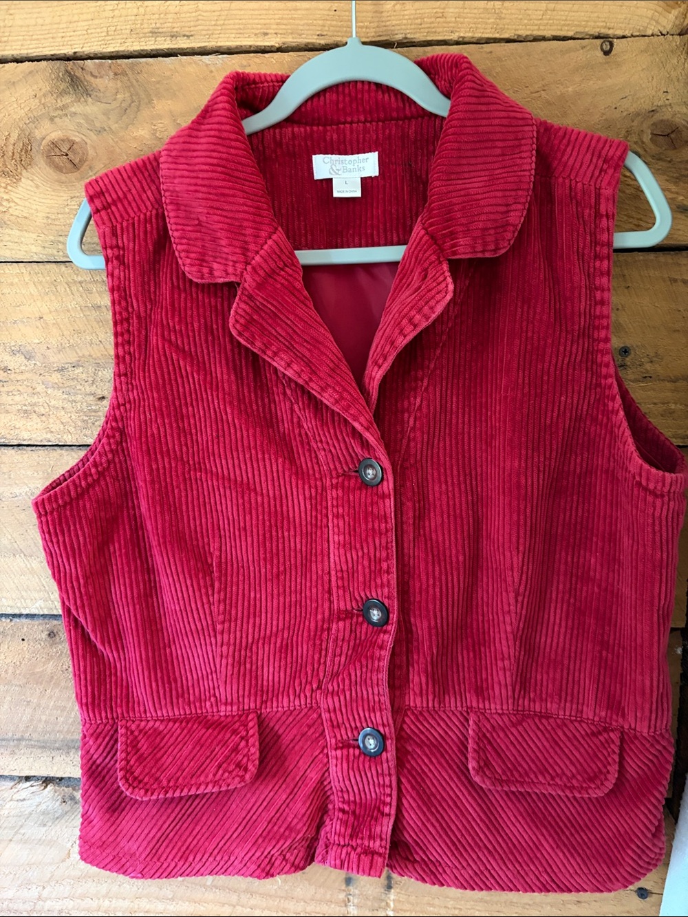 Christopher & Banks Vibrant Red Corduroy Button Vest